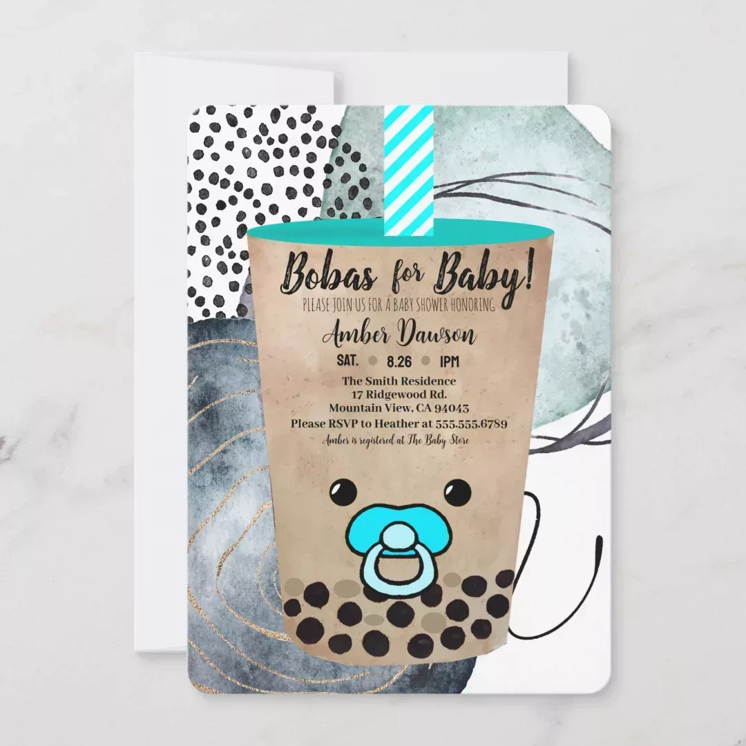 Cute watercolor boba tea baby shower invitation