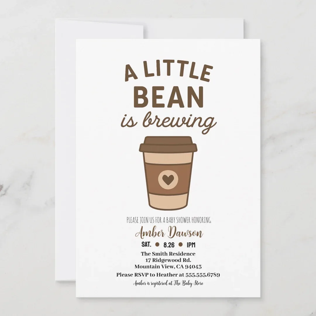 Neutral coffee baby shower announcement invitation