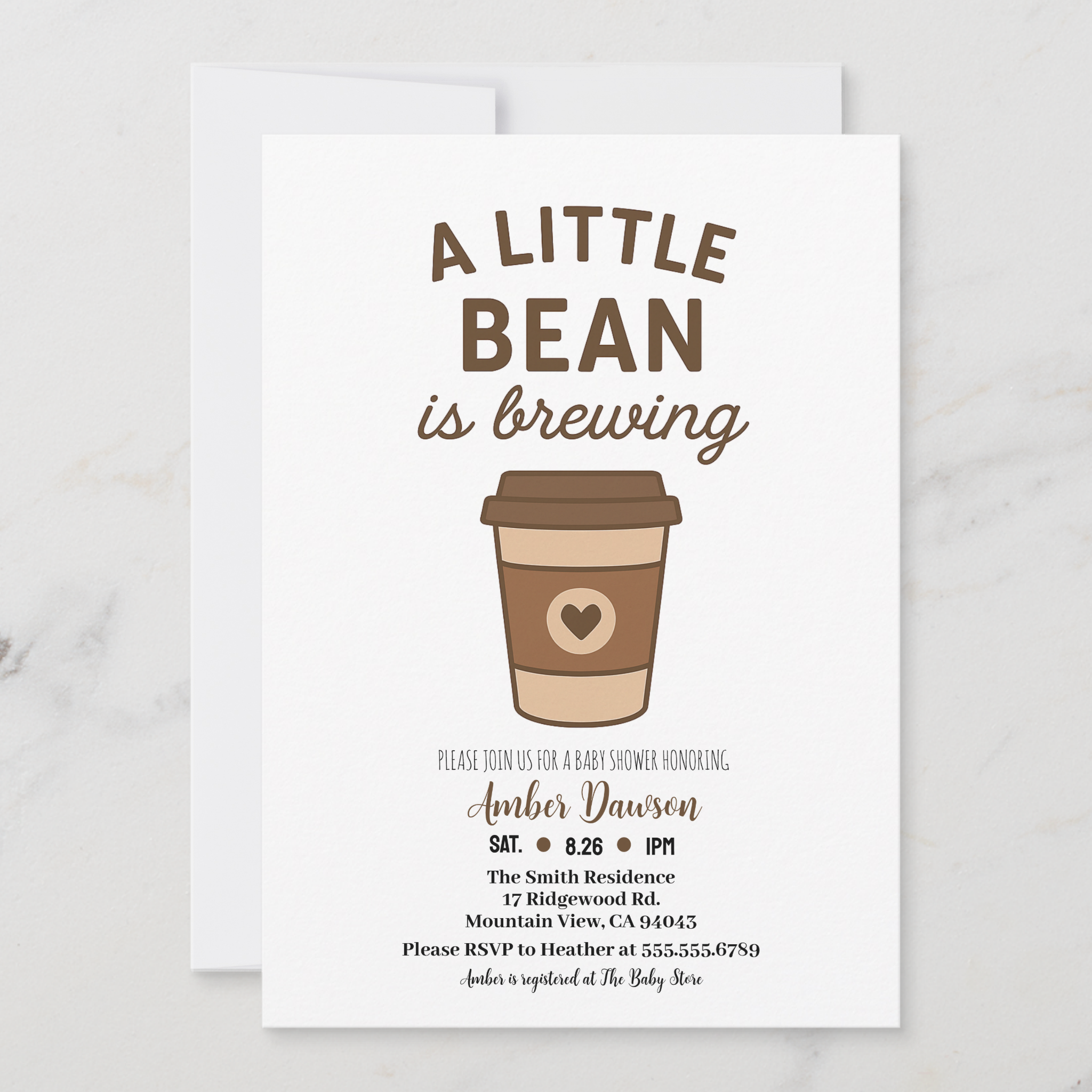 Neutral coffee baby shower announcement invitation