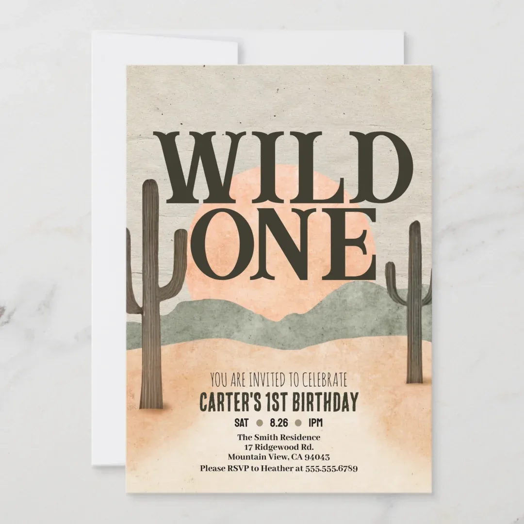 Boho minimalist wild one first birthday invitation