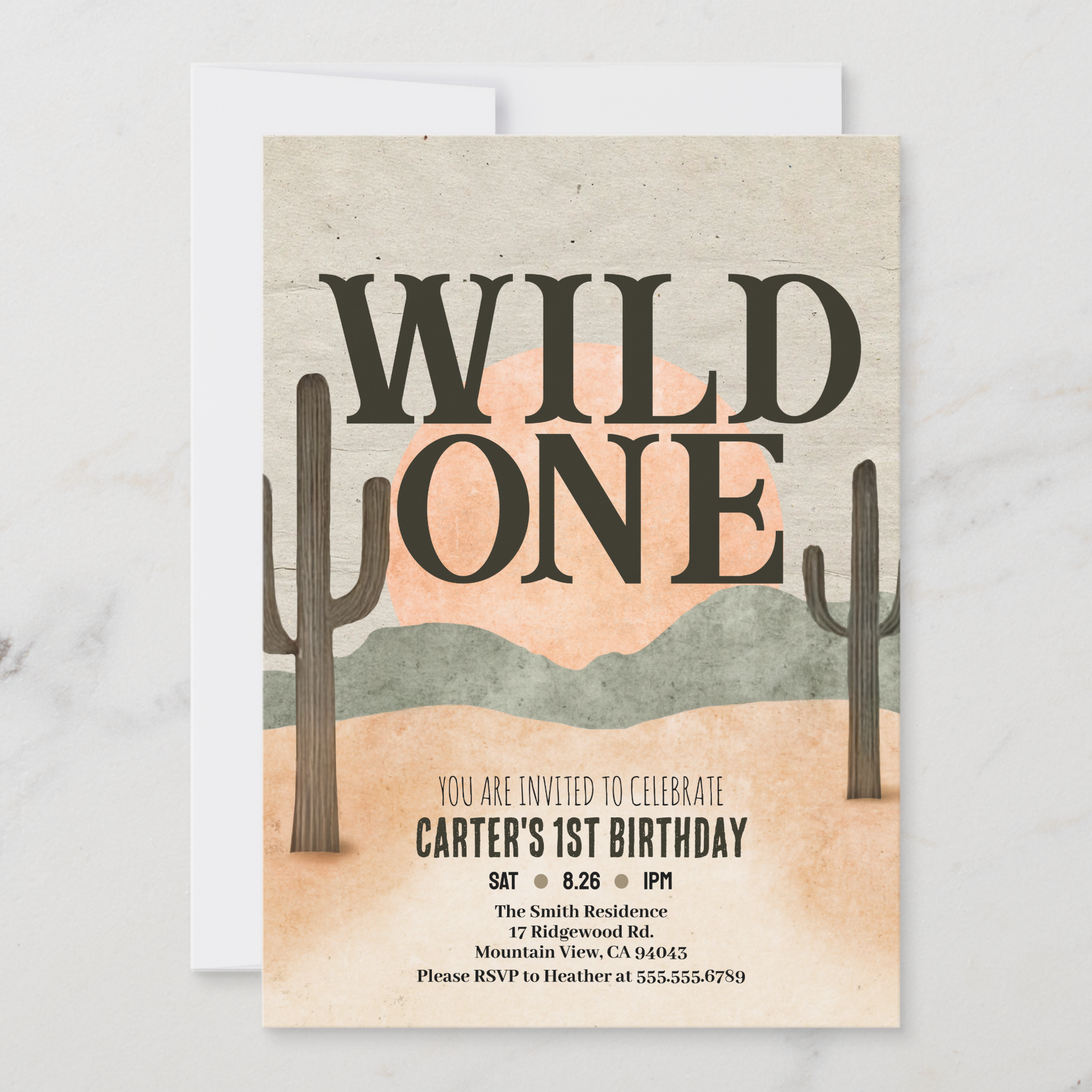 Boho minimalist wild one first birthday invitation