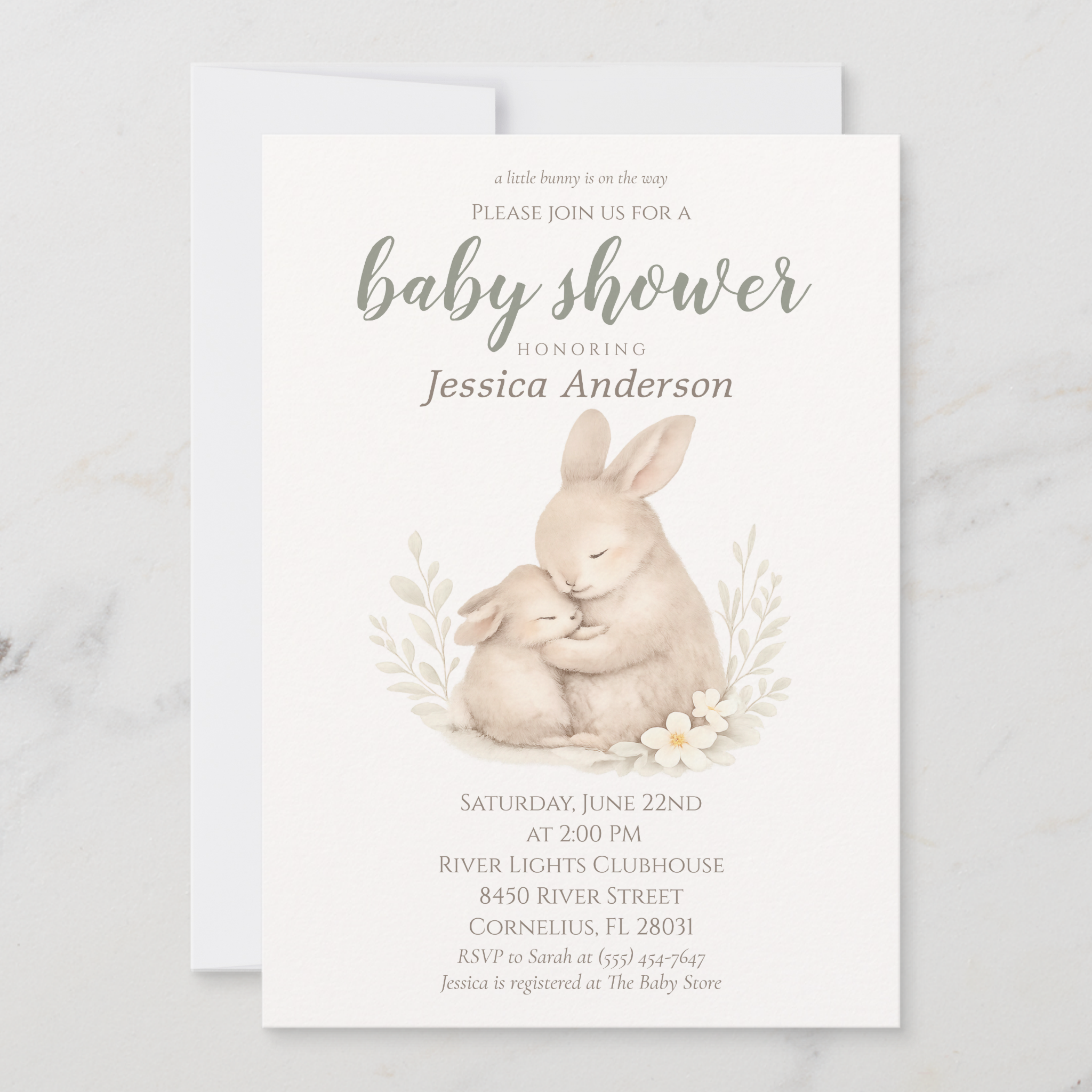 Boho neutral bunny baby shower invitation