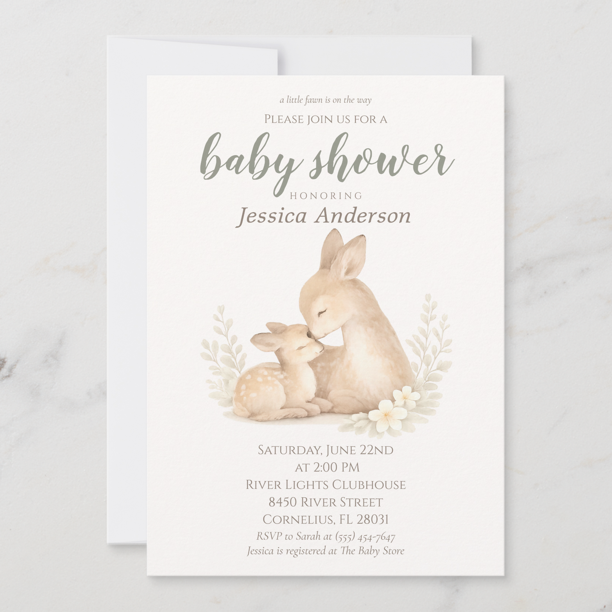 Boho neutral fawn baby shower invitation