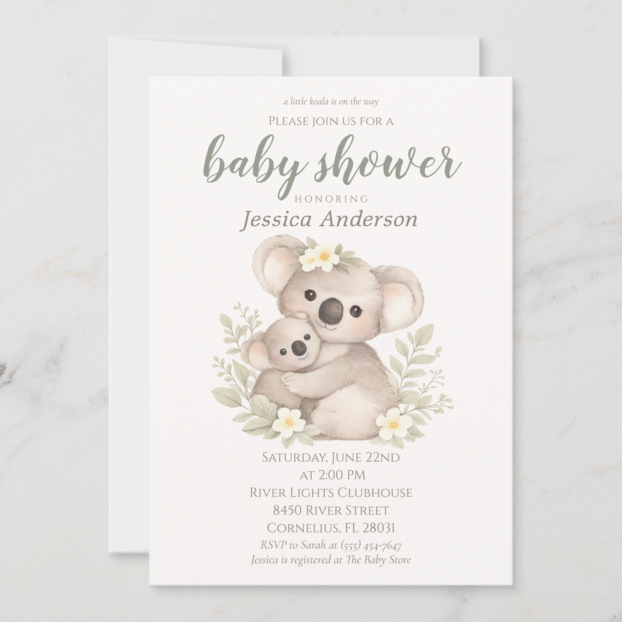 Boho neutral koala baby shower invitation
