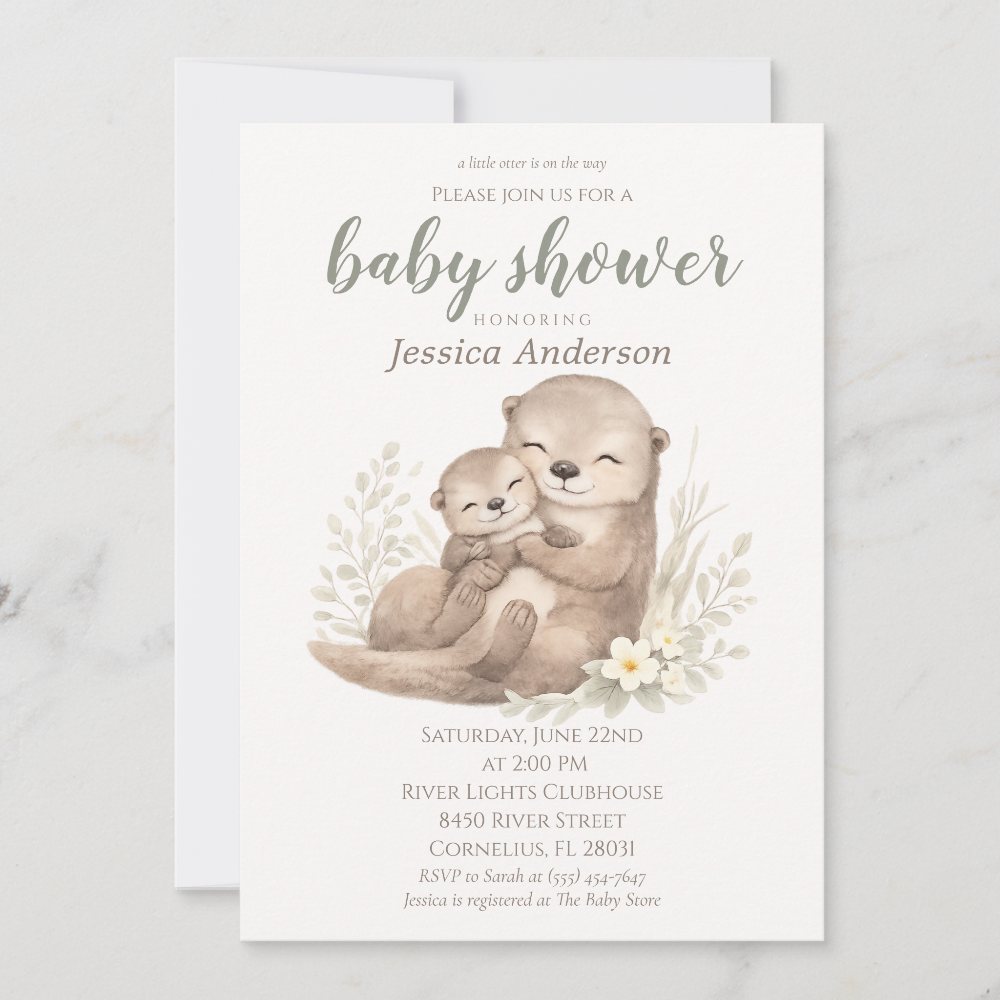 Boho neutral otter baby shower invitation