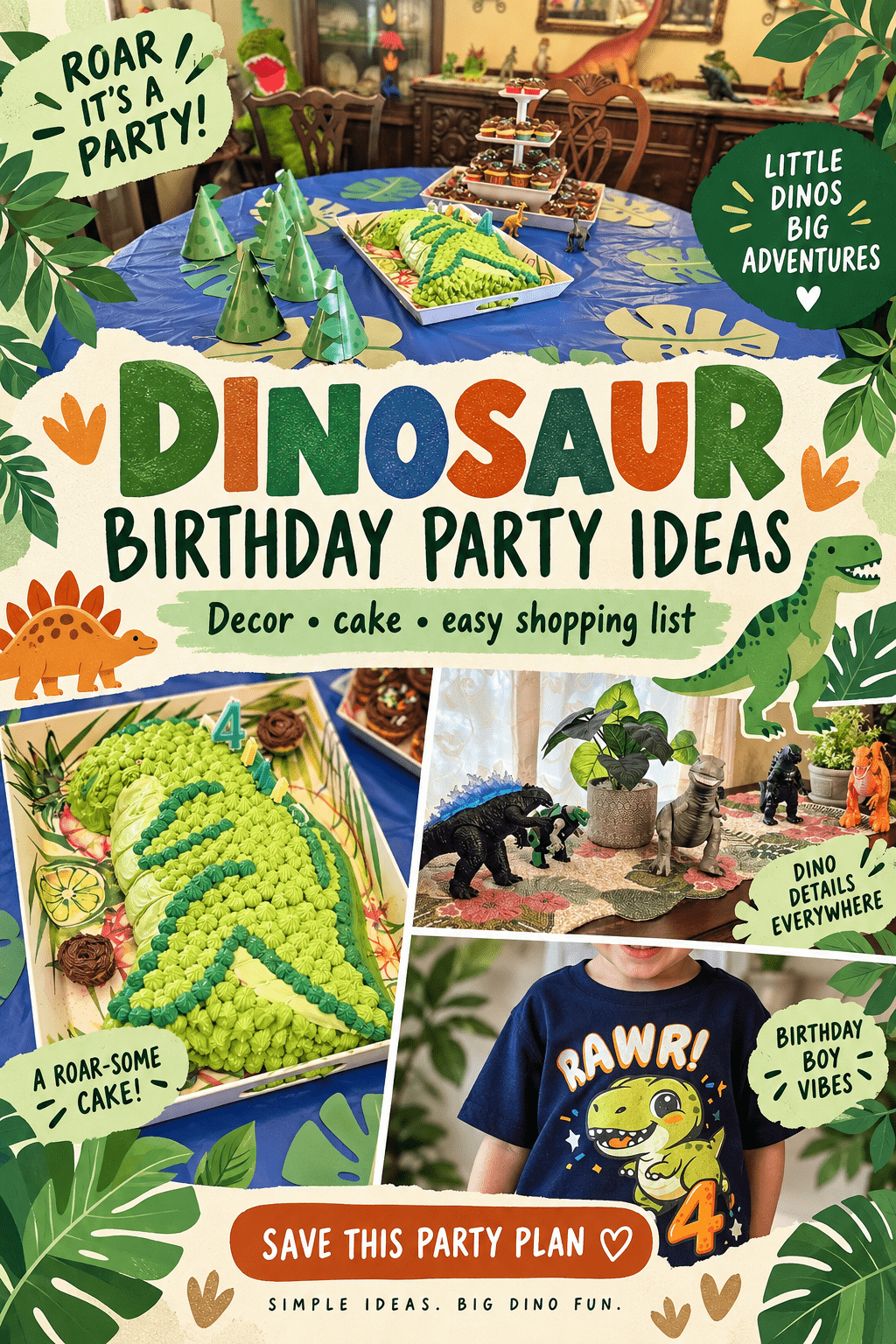 Pinterest style Dinosaur Birthday Party Ideas party planning graphic