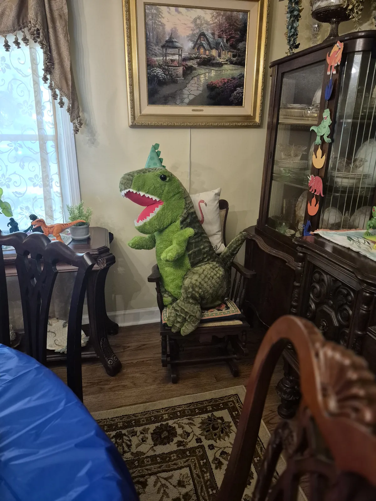 Large dinosaur decoration used for a dinosaur birthday party